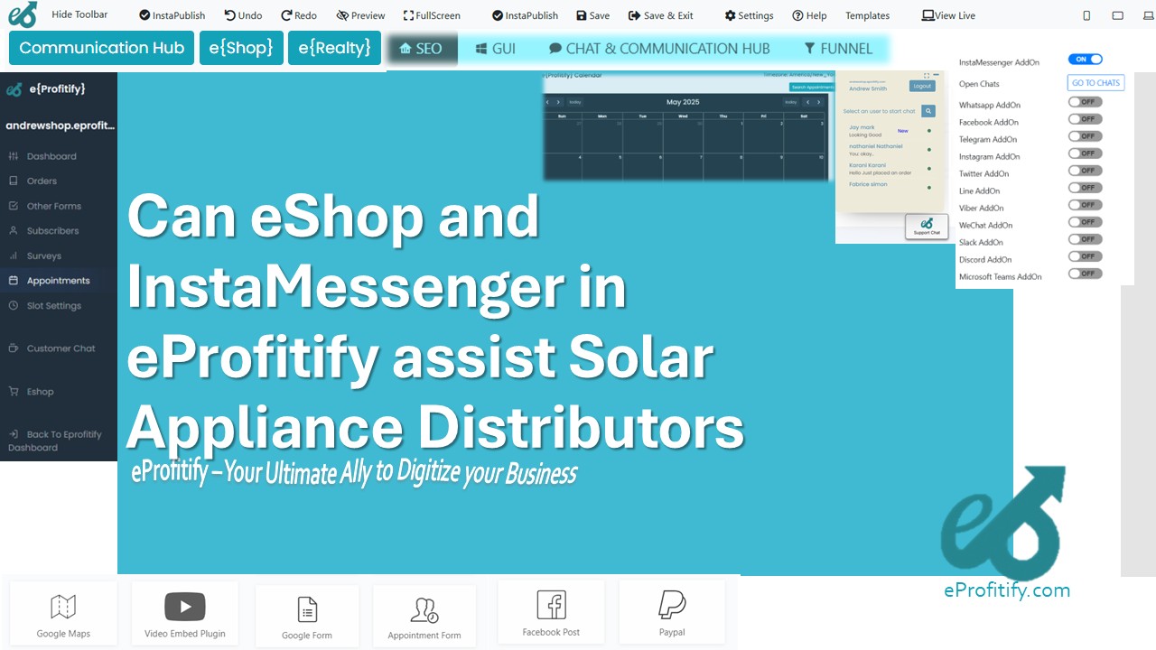 Can eShop and InstaMessenger in eProfitify assist Solar Appliance Distributors